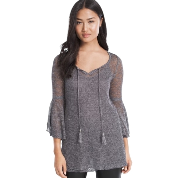 WHBM Sheer Silver Metallic Mesh Top Size Small - Picture 1 of 6